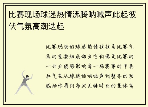 比赛现场球迷热情沸腾呐喊声此起彼伏气氛高潮迭起