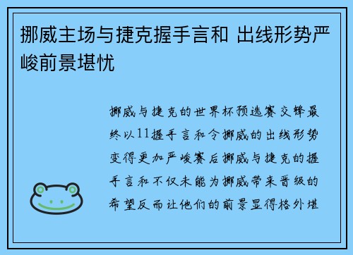 挪威主场与捷克握手言和 出线形势严峻前景堪忧