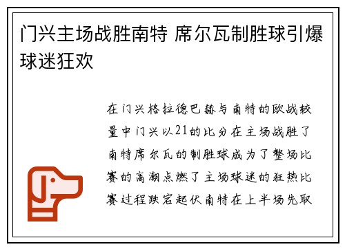 门兴主场战胜南特 席尔瓦制胜球引爆球迷狂欢