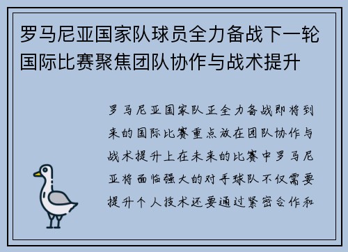 罗马尼亚国家队球员全力备战下一轮国际比赛聚焦团队协作与战术提升